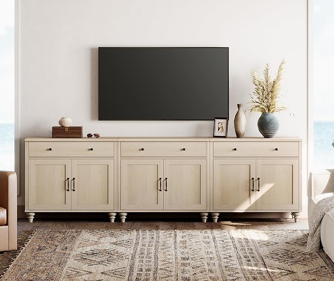 WAMPAT Farmhouse TV Stand for 100 Inch TV, 3-in-1 TV Console Table for
