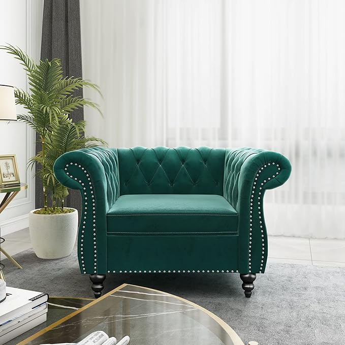 2 Piece Living Room Set, Velvet Chesterfield Sofa Loveseat Couch Chair