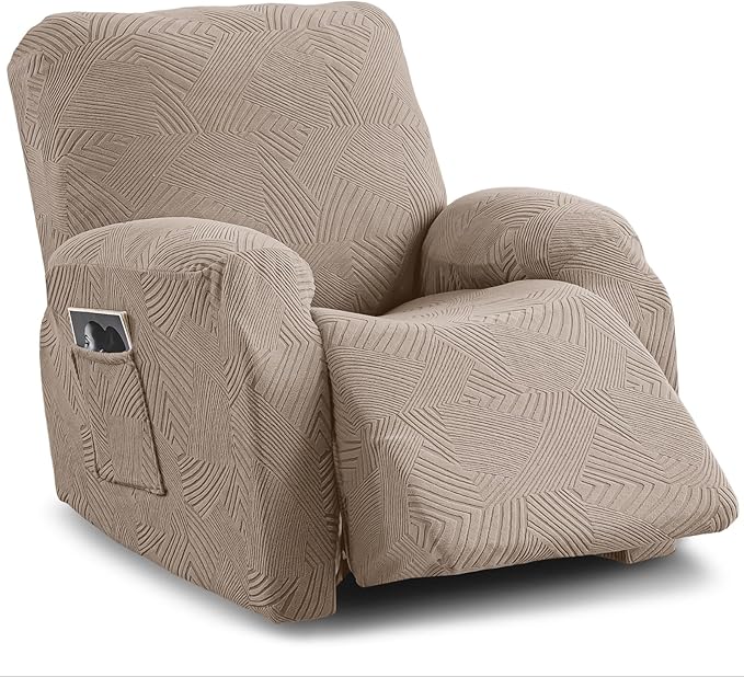 Recliner Chair Covers, 4-Piece Stretch Geometric Strokes Jacquard Reclining