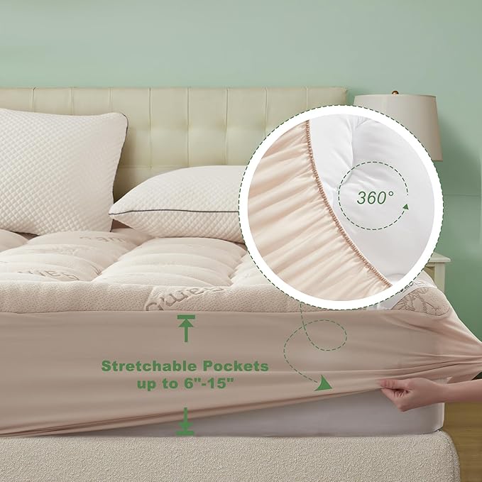 BEDLORE Full Size Mattress Topper Viscose Derived from Bamboo, Thick Pillow Top