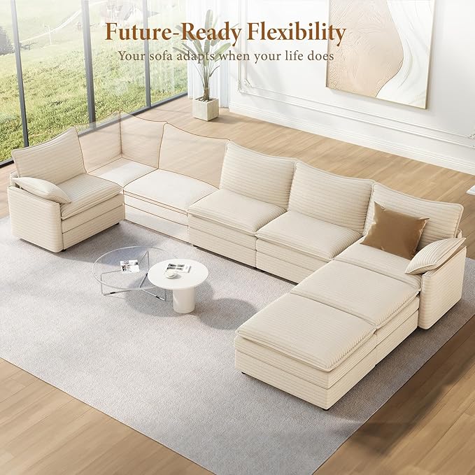 Vesgantti 142" U Shaped Sectional Couch, Comfy Cloud Modular Sectional Sofa