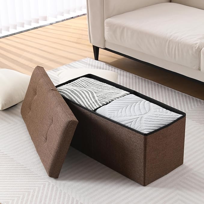 Storage Ottoman Bench Foldable Seat Footrest Shoe Bench End of Bed Storage