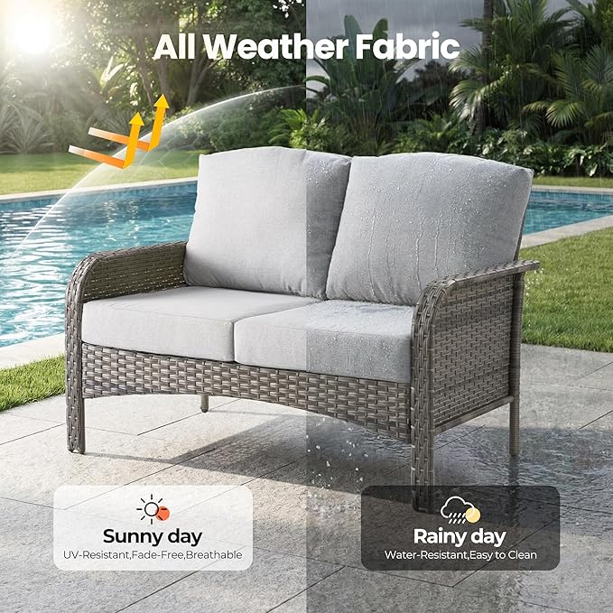Weaxty 7 Pieces Patio Furniture Set, Wicker Outdoor Swivel Rocking Chairs