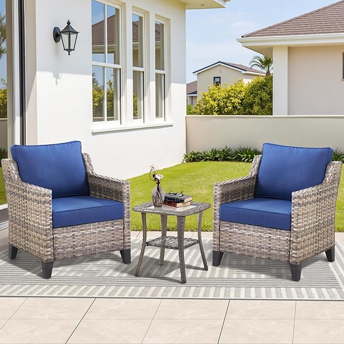 3 Pieces Patio Furniture Sets-Outdoor PE Rattan Wicker Chairs