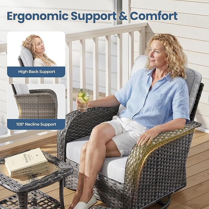 Weaxty Outdoor Swivel Rocker Patio Chairs, 3 Pieces Patio Furniture Set