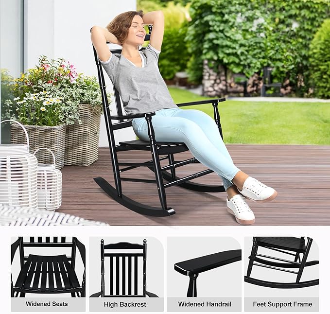 VINGLI Wooden Rocking Chair Outdoor Set of 2, Patio Rockers