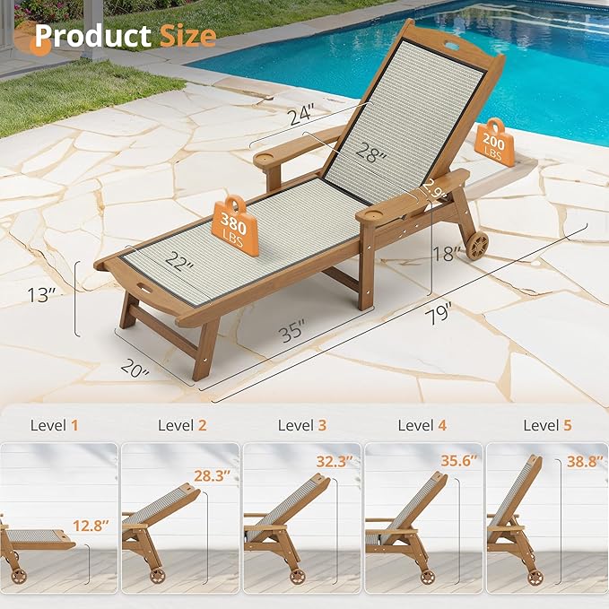 LUE BONA Chaise Lounge Chair Outdoor Set of 4, HDPS and HDPE Wicker Material