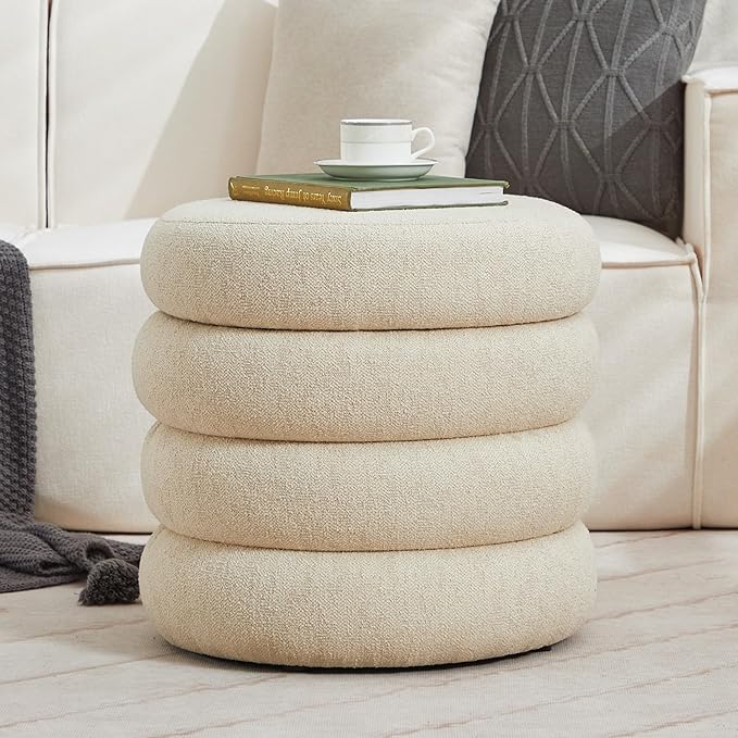 Flouki 19.5" Storage Ottoman Round, Vanity Stools