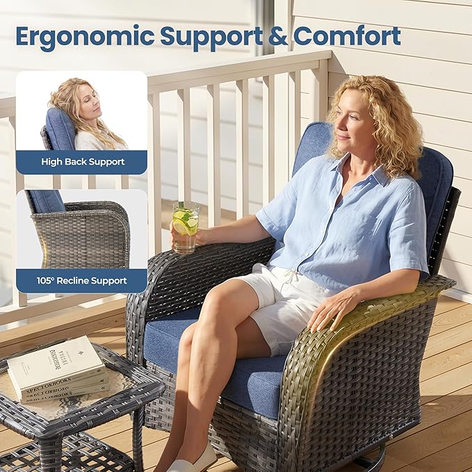 Weaxty Outdoor Swivel Rocker Patio Chairs, 3 Pieces Patio Furniture Set