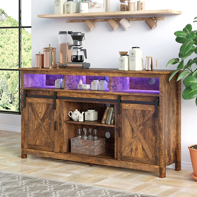 Farmhouse TV Stand for 65 inch TVs, Rustic Entertainment Center Cabinet