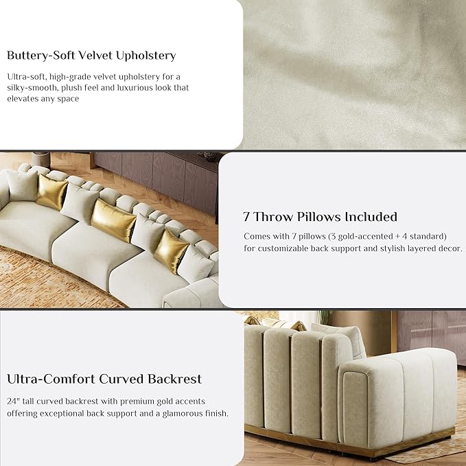 Oversized Luxury Chesterfield Sofa Set Velvet Beige and Gold Couch