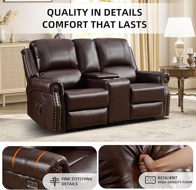 EBELLO 2-Piece Manual Recliner Sofa Set, Faux Leather Message Single Recliner