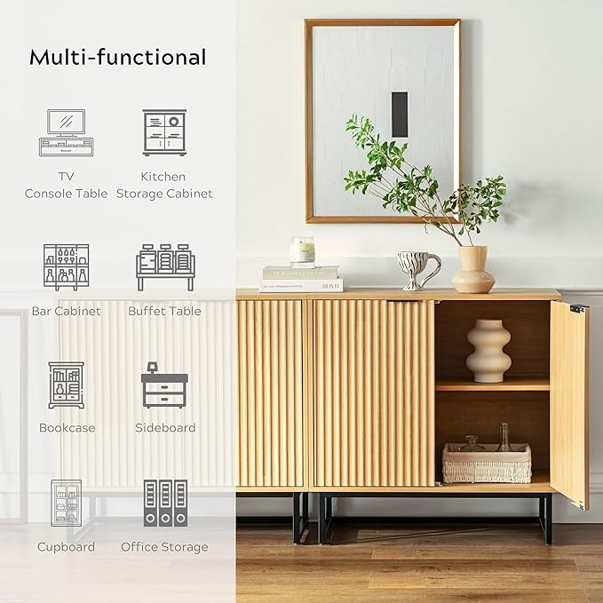 EYYTHUNG Fluted Storage Cabinets Set of 2, Sideboard Buffet Cabinet Modern