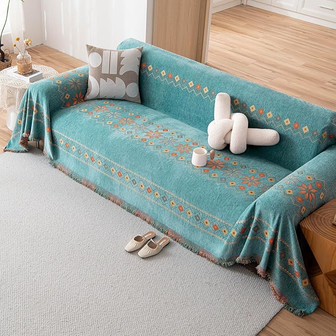 DREAMINGO Teal Boho Couch Cover Western Sofa Covers