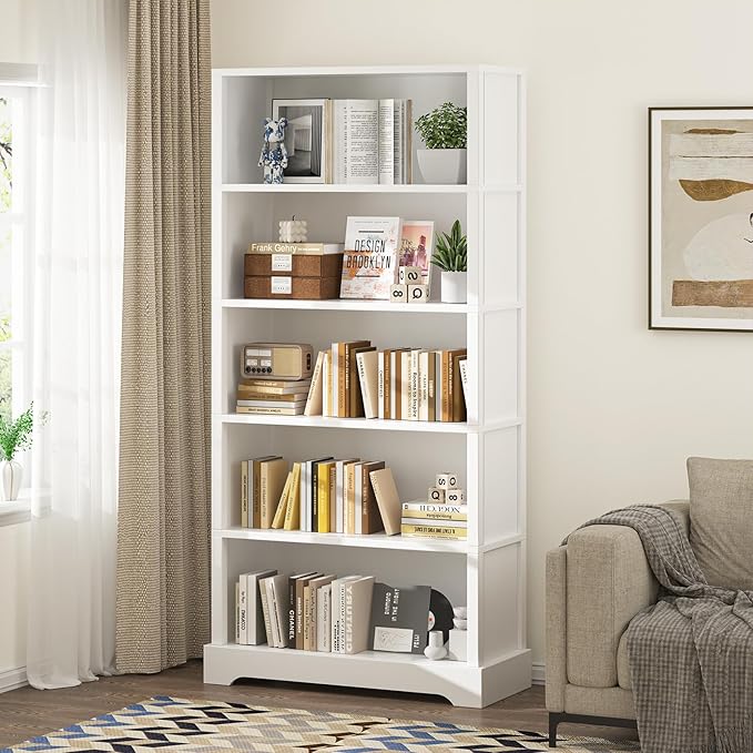 TVU 5-Tier Wooden Book shelf, Floor-Standing Display Bookcase, Farmhouse Style