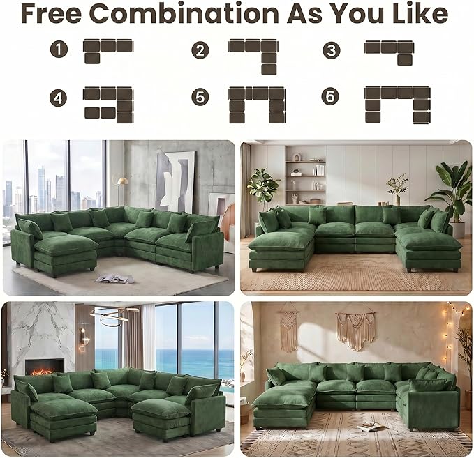 111.4" V-Shaped Corner Couch Sectional｜5 Seat Customizable Modular Cloud
