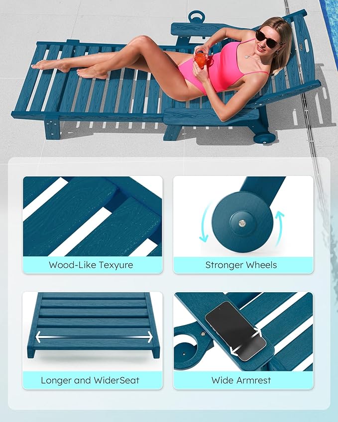 Patio Chaise Lounge Chair Set of 4, Oversize Lounge Chairs