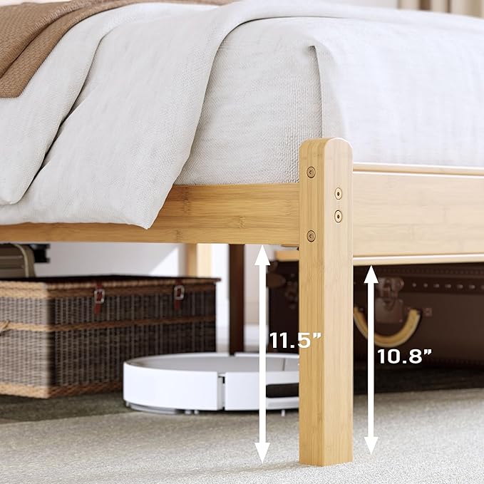 BOSRII 14in High Solid Bamboo Wood Platform Full Size Bed Frame