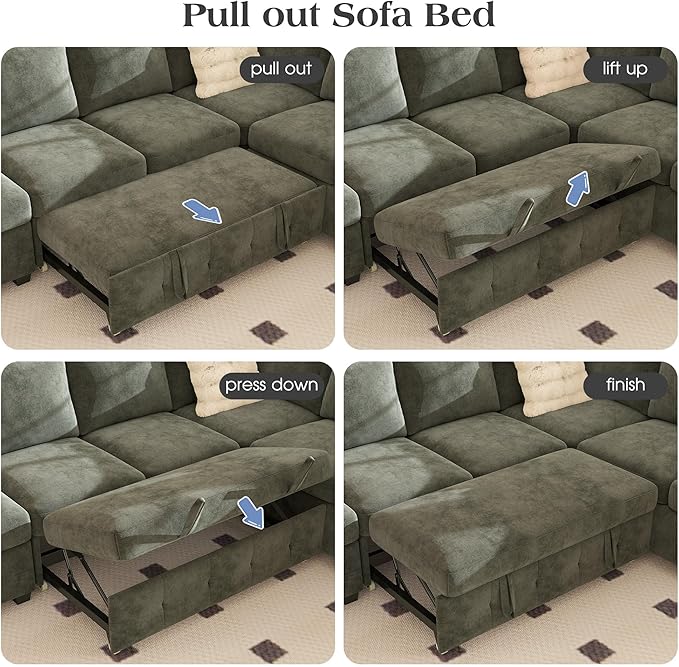 Ihanherry L-Shaped Sectional Sofa Bed, 6-Seater Convertible Pull Out Sleeper