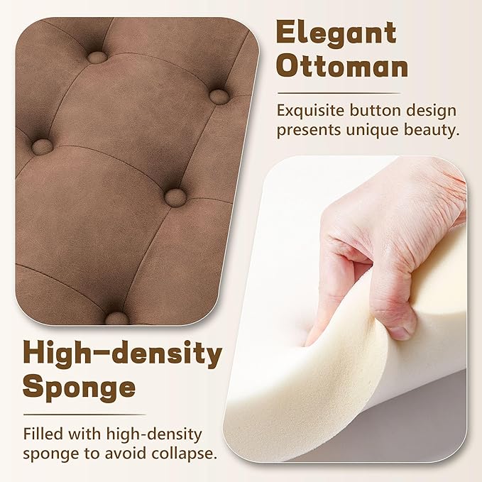 30-Inch Round Storage Ottoman, Button Tufted Ottoman Coffee Table