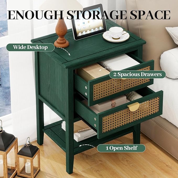 22" Green Coffee Side Tables, Boho Accent Storage Cabinets