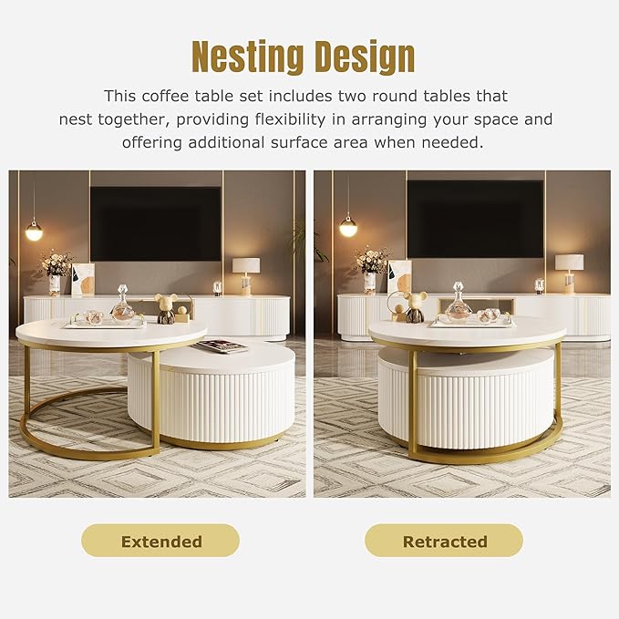 Modern Round Nesting Coffee Table Fluted