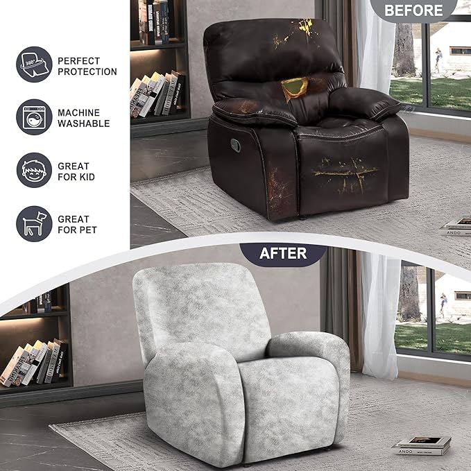 ANARACHON Leather Look Recliner Chair Covers, 4-Pieces Stretch Recliner Cover