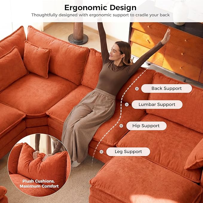 ELUCHANG 114" Oversized V-Shaped Cloud Couch Modular Sectional Sofa