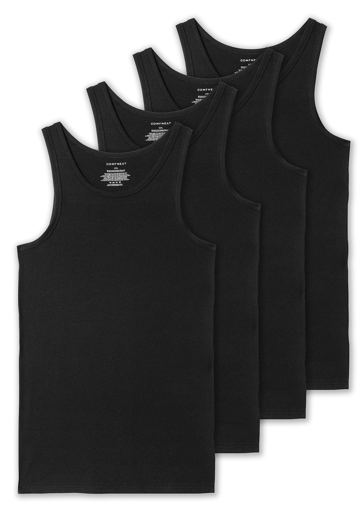 Comfneat Men's 4-Pack Big & Tall Tight Fit A-Shirts Tank Tops Sleeveless Undershirts Stretchy Cotton Spandex Base Layers (Black 4-Pack, 7XL)