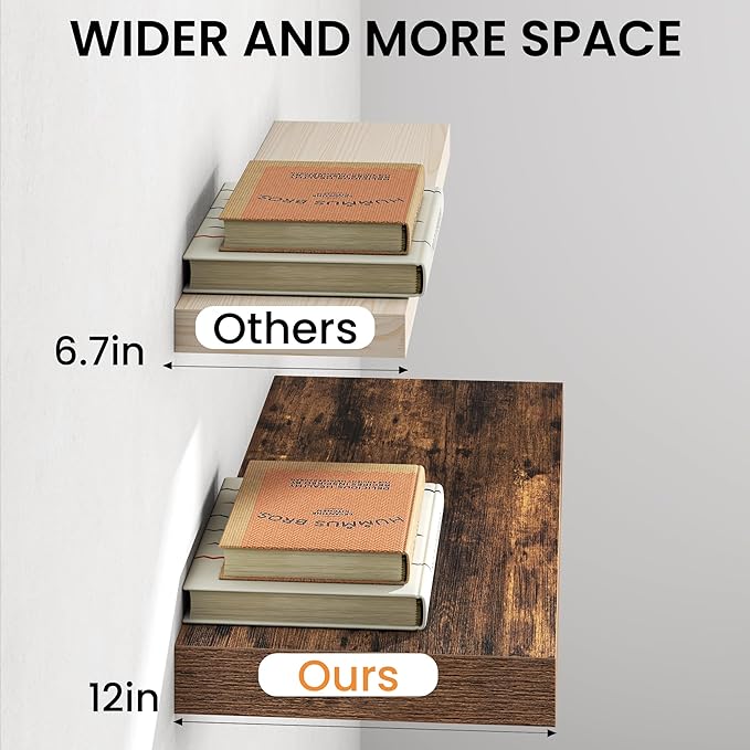 40Inch Floating Shelves for Wall, 12 Inch Deep Shelves for Bedroom, Bathroom