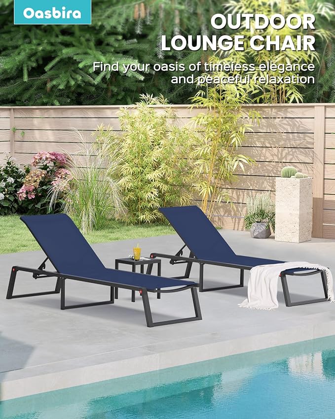 Aluminum Chaise Lounge Chair Outdoor, Foldable& No Assembly Patio Pool Lounge