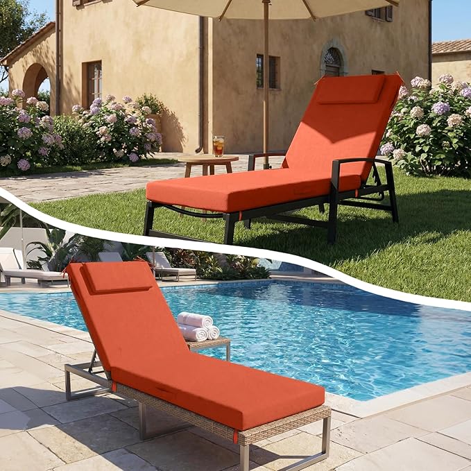 Outdoor Chaise Lounge Cushions, 71x21 Inch Olefin Water & Fade Resistant Pool