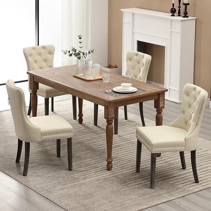 KCC Faux Leather Dining Chairs Set of 4, Upholstered High-end Tufted Dining