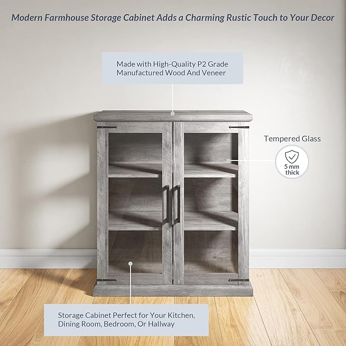 BELLEZE Storage Cabinet with Shelves and Glass Doors