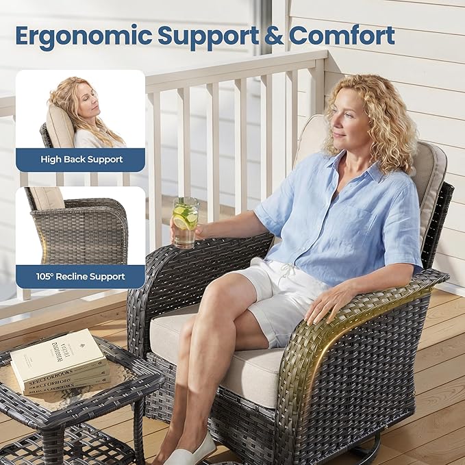 Weaxty 7 Pieces Patio Furniture Set, Wicker Outdoor Swivel Rocking Chairs