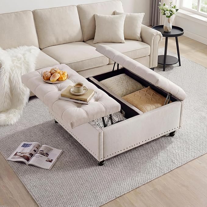 Garvee 36'' Large Square Storage Ottoman, Lift Top Storage Ottoman Coffee Table