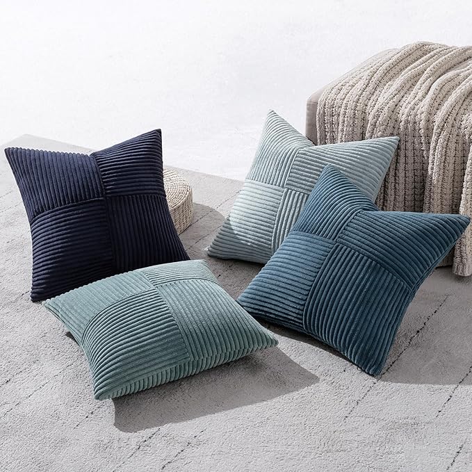 MIULEE Dusty Blue Navy Farmhouse Throw Pillow Covers 16x16 Inch Set of 4 Boho