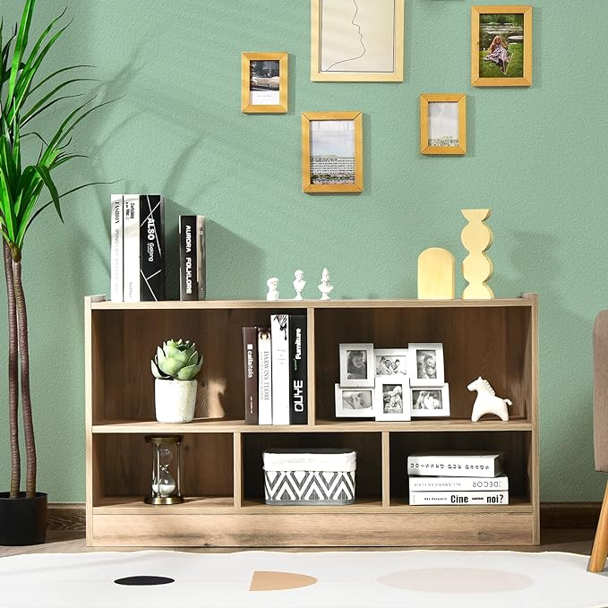 Tangkula 5 Cube Bookcase, 2 Tier Wooden Storage Open Bookshelf, Kid's Playroom