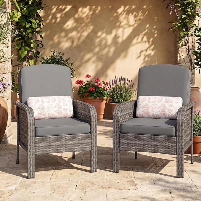 GarveeHome 2-Piece Outdoor Patio Furniture Set, All-Weather Rattan Chairs