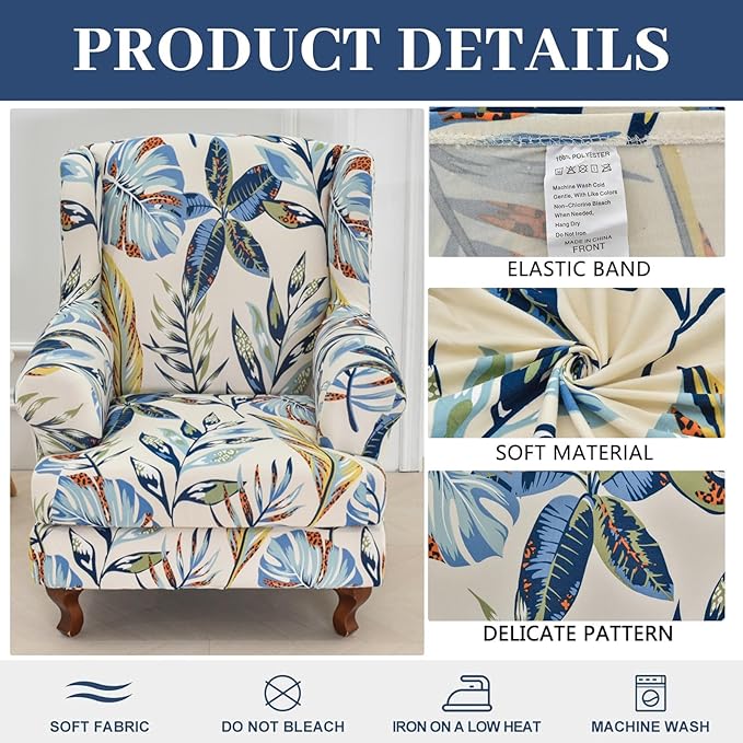 HAOYONG Wing Chair Slipcovers Stretch Wingback Chair Covers Printed 2 Pieces
