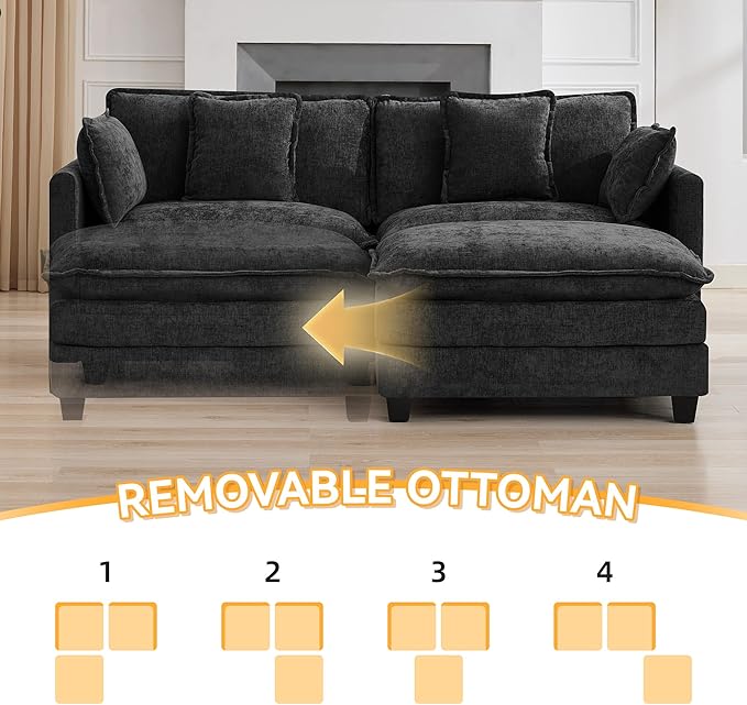 76'' Cloud Deep Seat Loveseat Sofa, Upholstered Chenille Modular 2-Seats