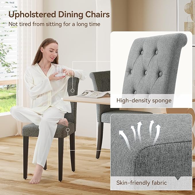 Welzona Upholstered Dining Chairs Set of 6, Button Tufted Parsons Dining Chair