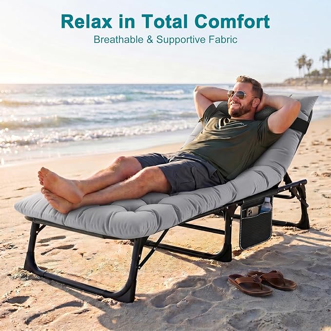 ABORON Chaise Lounge Chair, 5 Positions Padded Outdoor Tanning Chair, Heavy