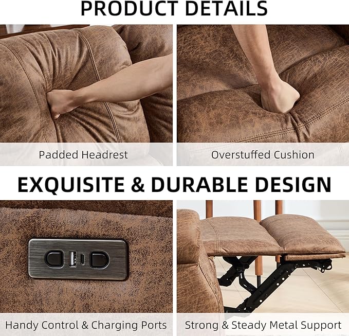 EBELLO 2-Piece Manual Recliner Sofa Set, Faux Leather Message Single Recliner