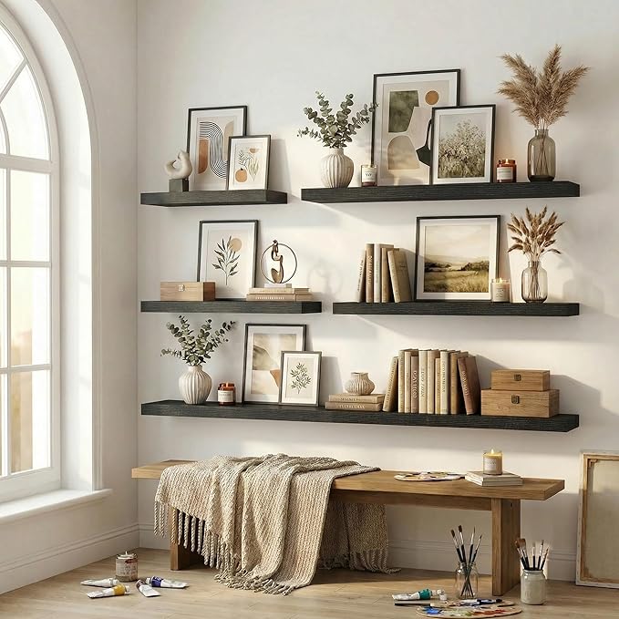 12 inch Deep Floating Shelves for Wall, 72 inch Wide Engineered Wood Wall