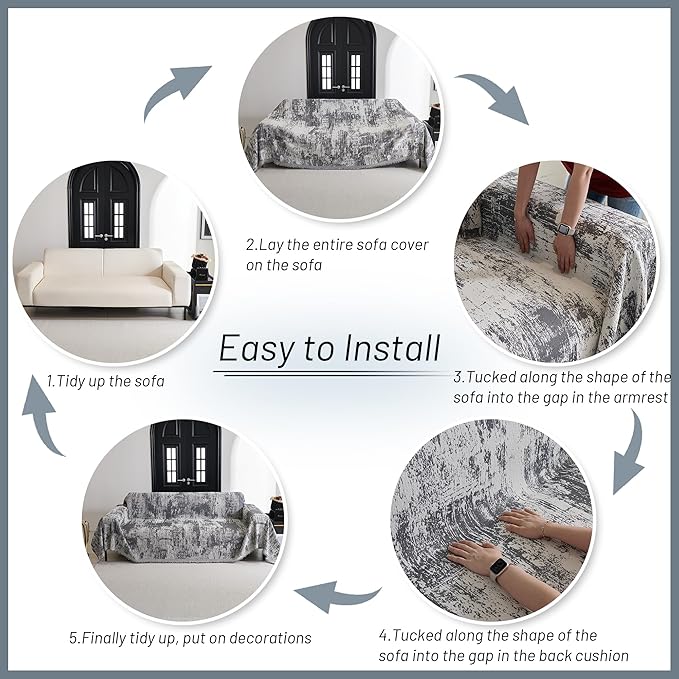 MYSKY HOME Boho Couch Cover for Dogs Washable Deep Grey Abstract Couch Sofa