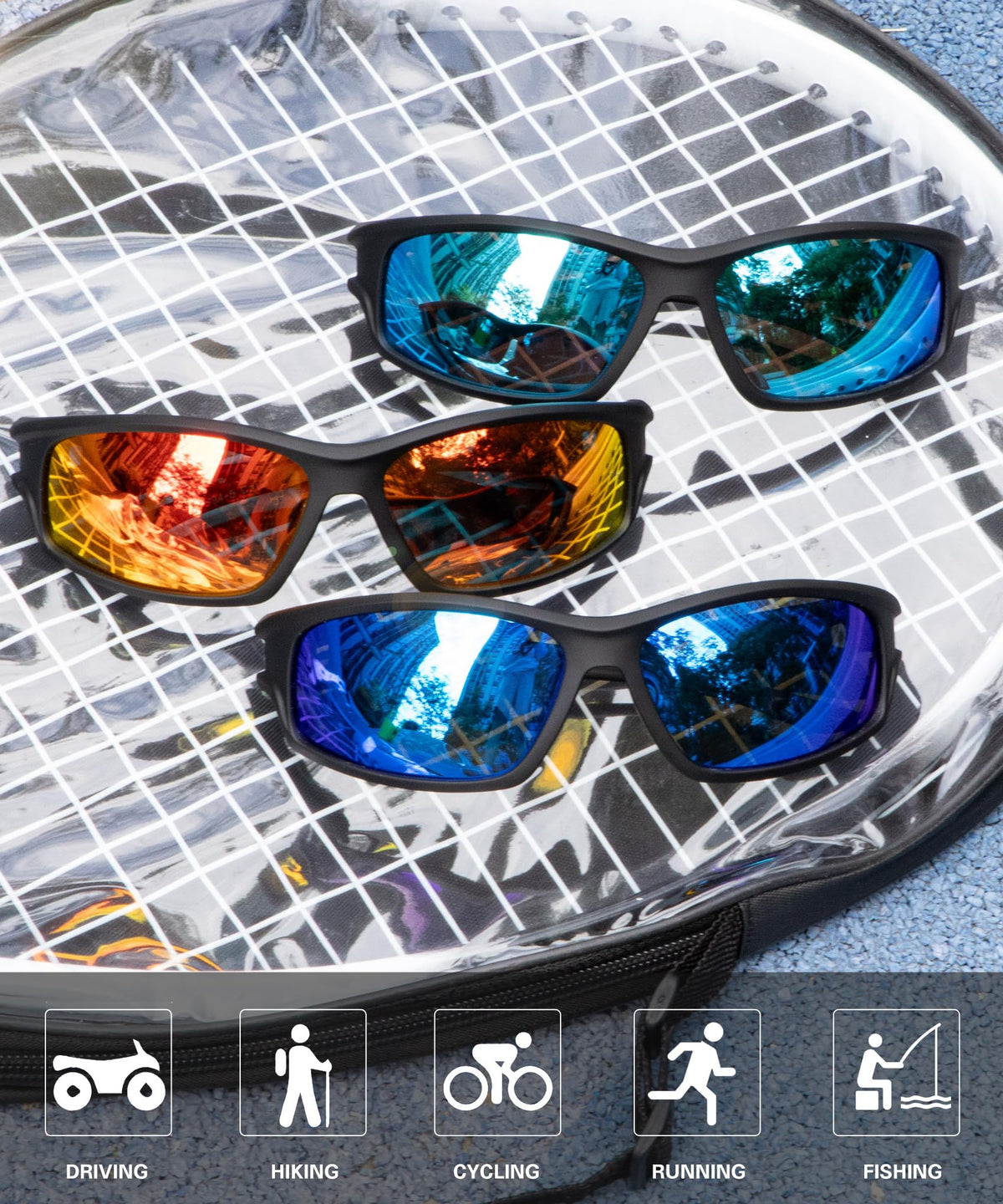 OUKEMAX Polarized Sunglasses Men Sports-Sunglasses: Wrap Around Sun Glasses for Running Cycling Golf UV Protection 3 Pack