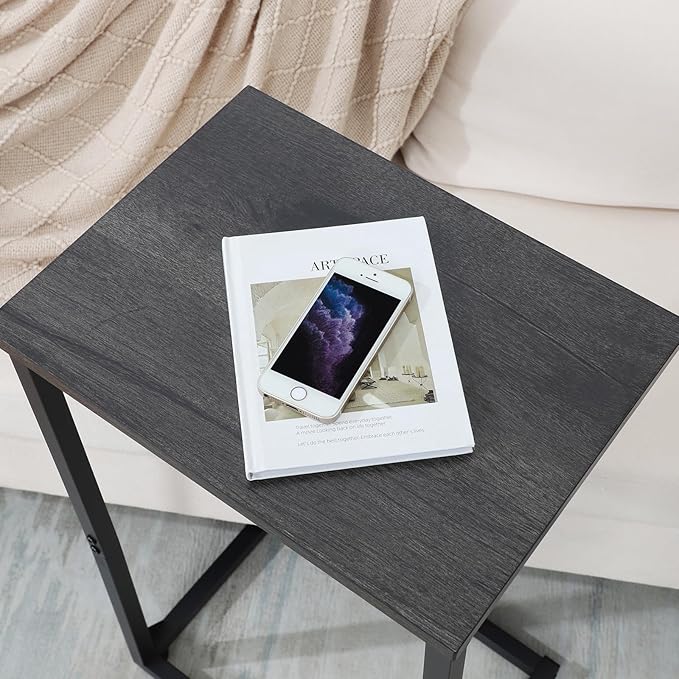 AMHANCIBLE C Shaped End Tables Set of 2, Couch Side Tables that Slide Under Sofa