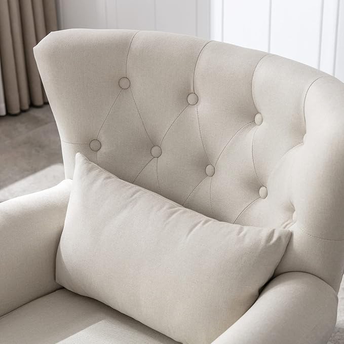 Mid Century Modern Accent Chair Upholstered Armchair Comfy Linen Fabric Tufted
