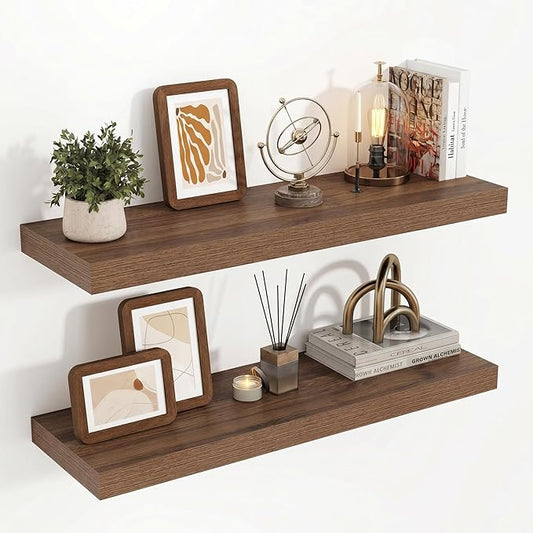 Acovy 32 Inch Floating Shelves, 3D Textured Wood Grain, Wooden Shelves